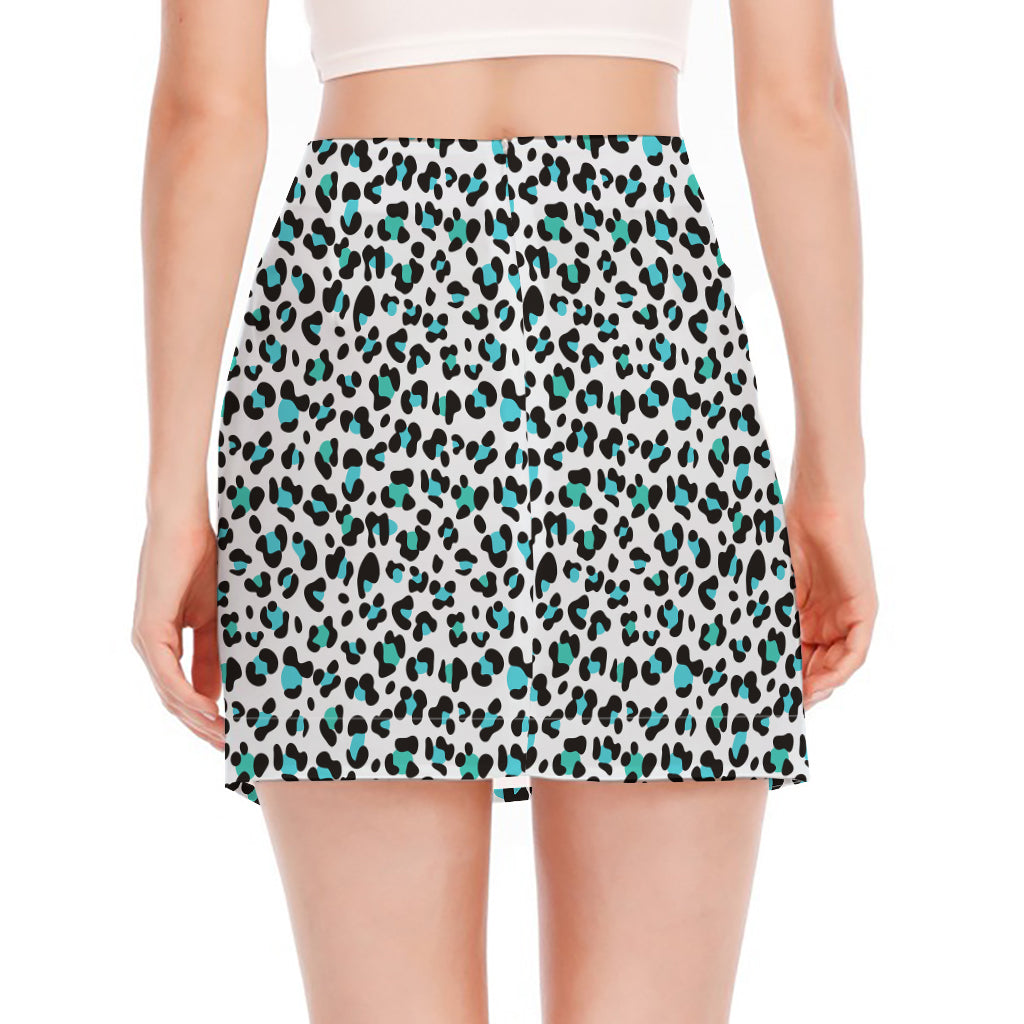 White And Teal Leopard Print Side Slit Mini Skirt