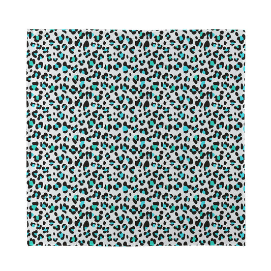 White And Teal Leopard Print Silk Bandana