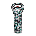 White And Teal Leopard Print Single Neoprene Wine Tote