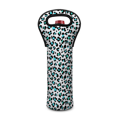 White And Teal Leopard Print Single Neoprene Wine Tote