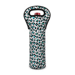 White And Teal Leopard Print Single Neoprene Wine Tote