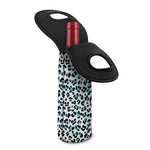White And Teal Leopard Print Single Neoprene Wine Tote