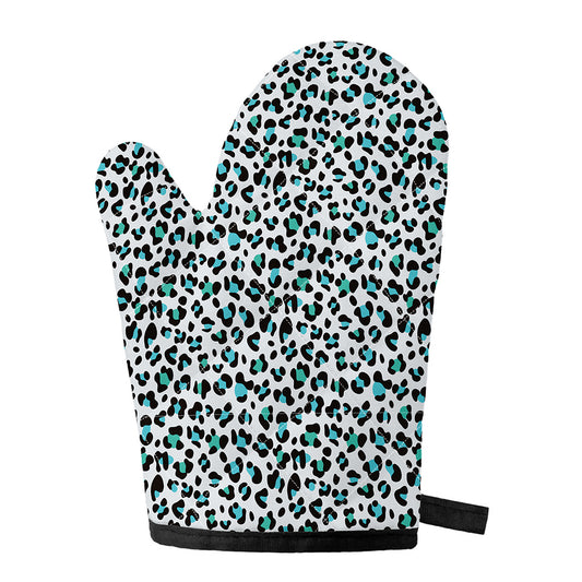 White And Teal Leopard Print Single Oven Mitt