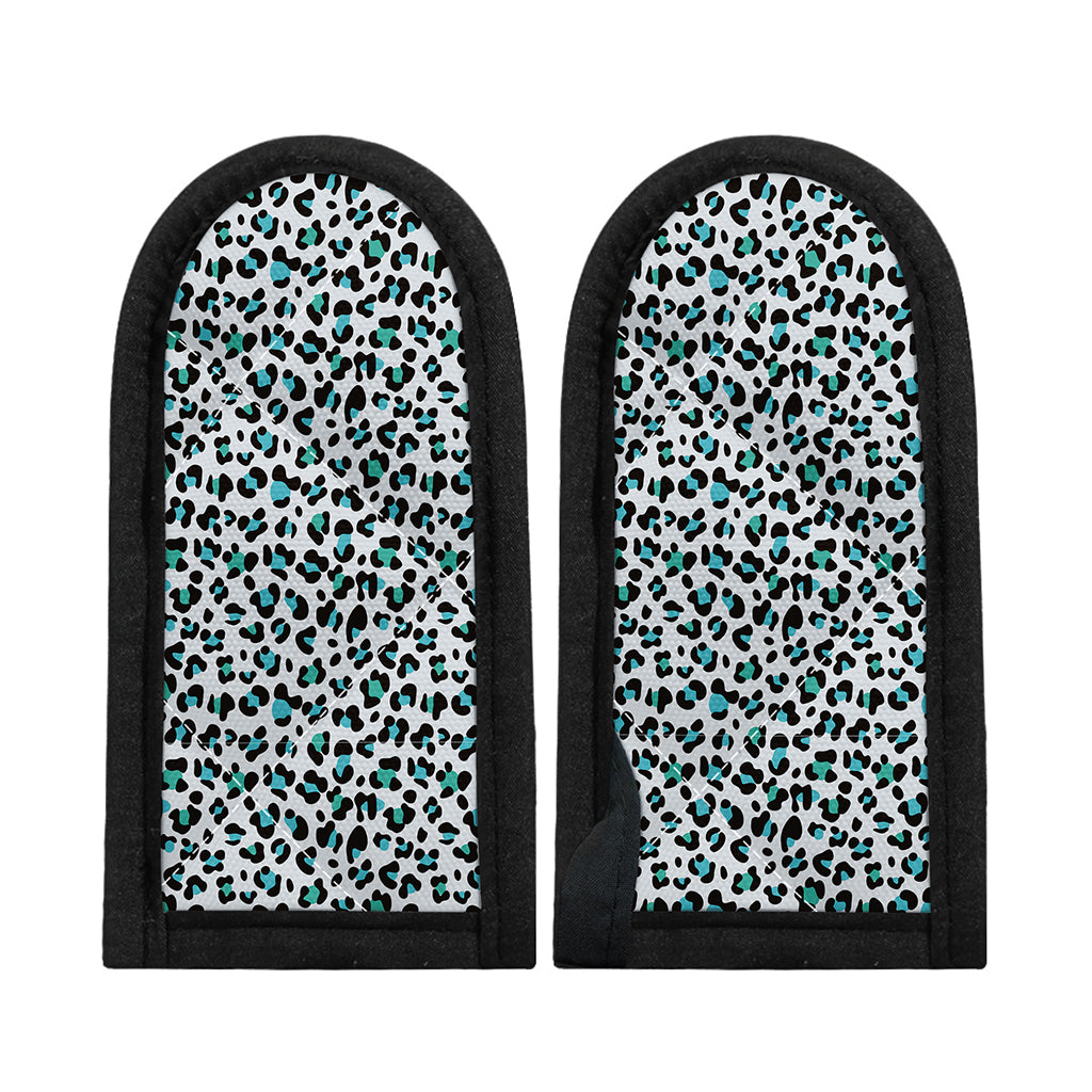 White And Teal Leopard Print Skillet Handle Cover