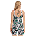 White And Teal Leopard Print Sleeveless One Piece Swimsuit