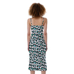 White And Teal Leopard Print Slim Fit Midi Cami Dress