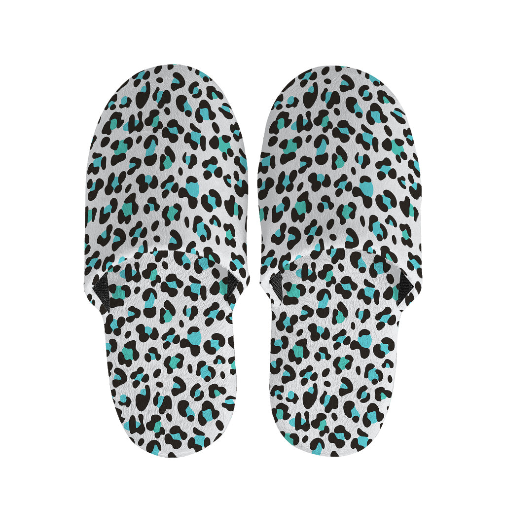 White And Teal Leopard Print Slippers
