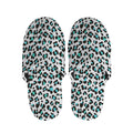 White And Teal Leopard Print Slippers