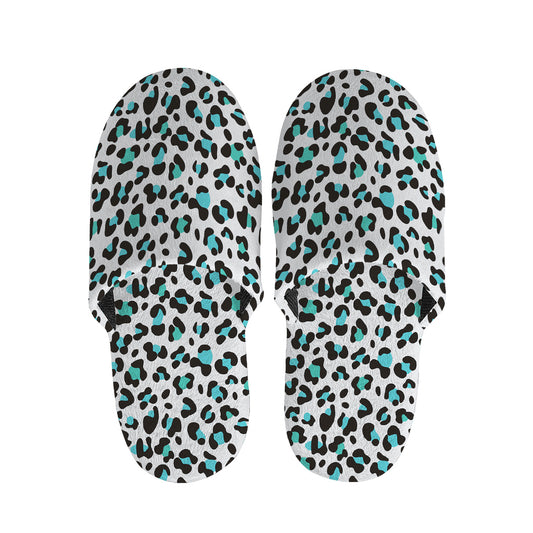 White And Teal Leopard Print Slippers