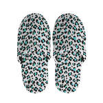 White And Teal Leopard Print Slippers