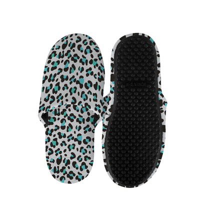 White And Teal Leopard Print Slippers
