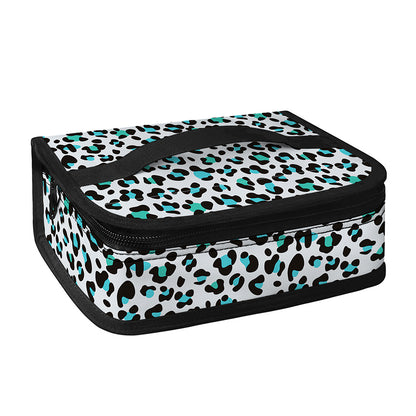 White And Teal Leopard Print Small Lunch Bag