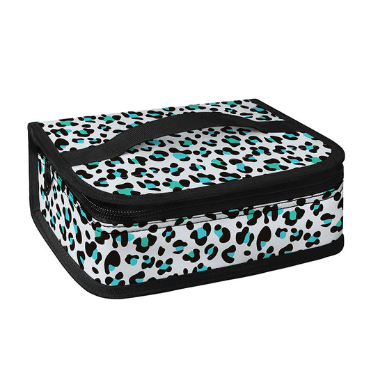 White And Teal Leopard Print Small Lunch Bag