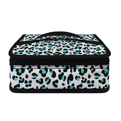 White And Teal Leopard Print Small Lunch Bag