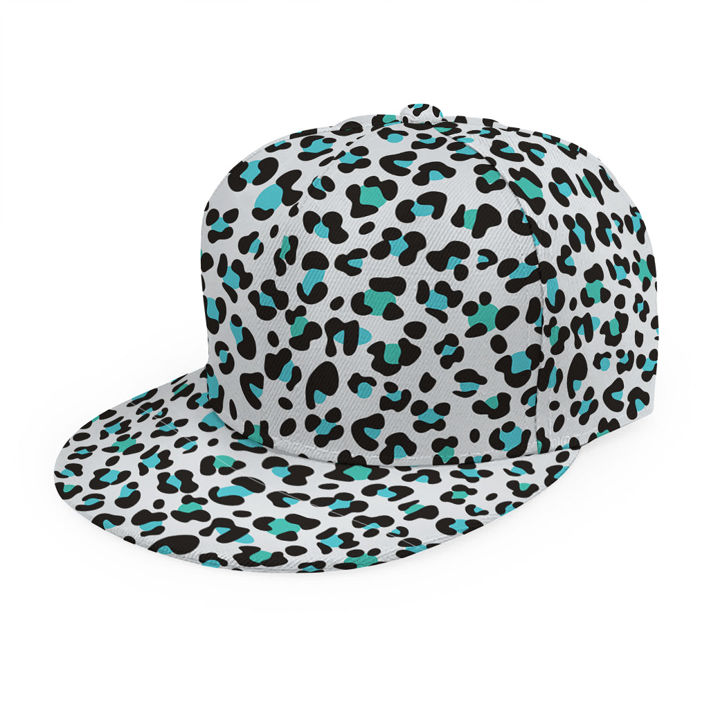 White And Teal Leopard Print Snapback Cap