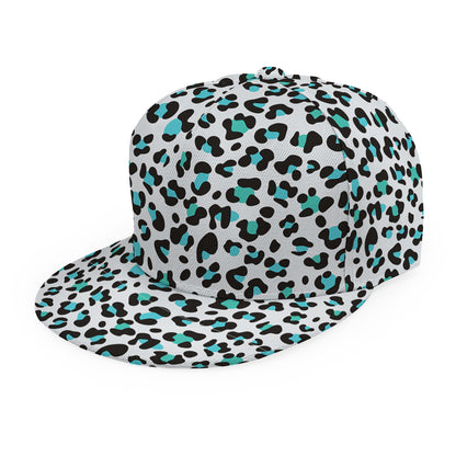 White And Teal Leopard Print Snapback Cap