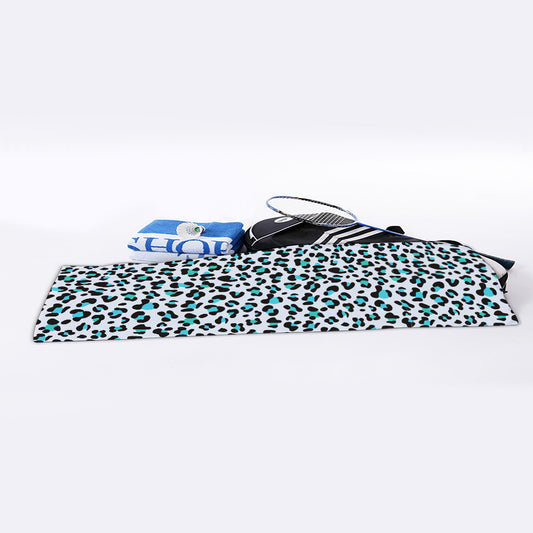 White And Teal Leopard Print Sports Towel