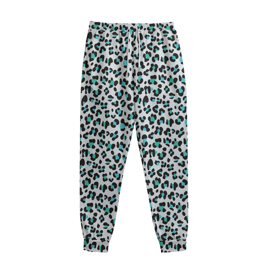White And Teal Leopard Print Sweatpants