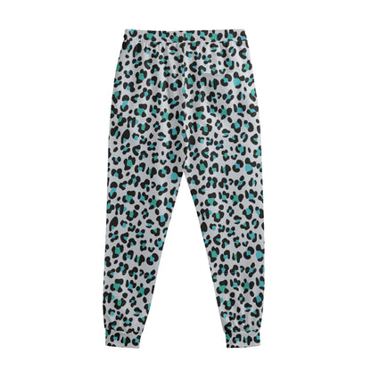 White And Teal Leopard Print Sweatpants
