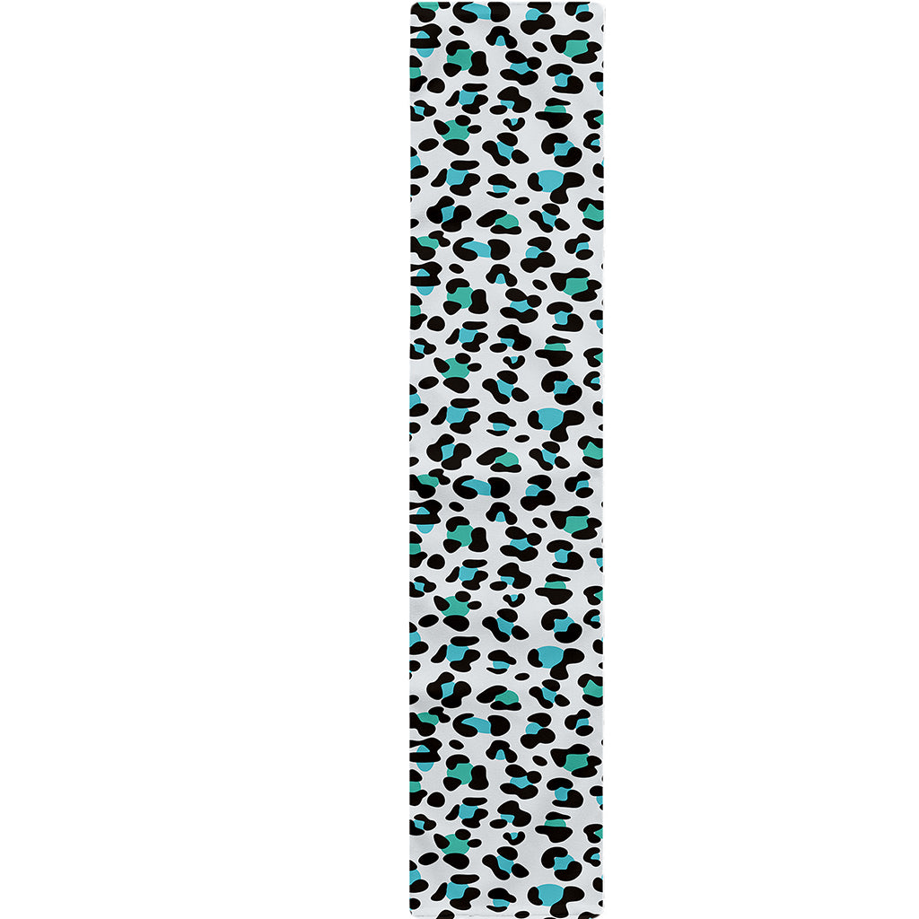 White And Teal Leopard Print Table Runner