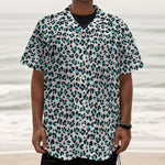 White And Teal Leopard Print Textured Short Sleeve Shirt