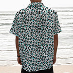White And Teal Leopard Print Textured Short Sleeve Shirt