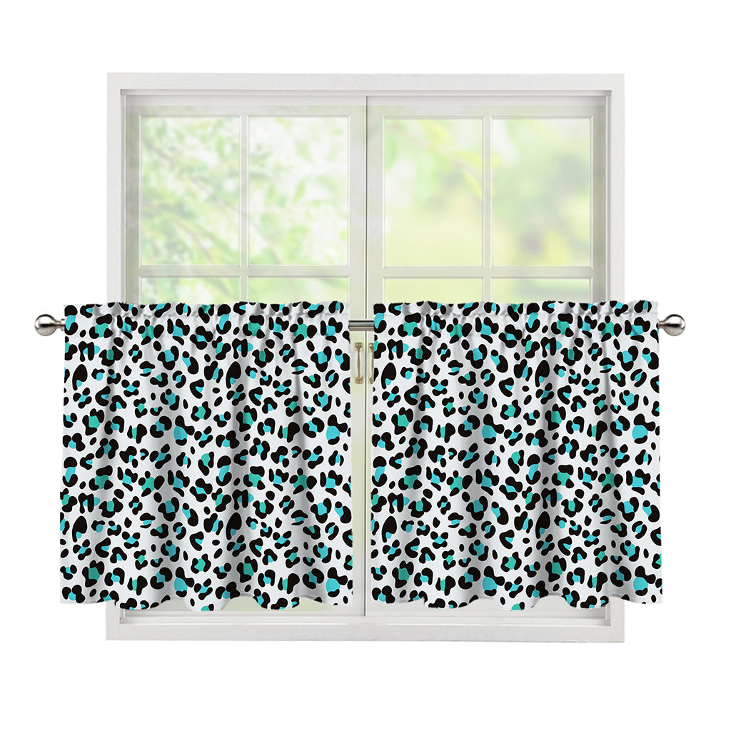 White And Teal Leopard Print Tier Curtains
