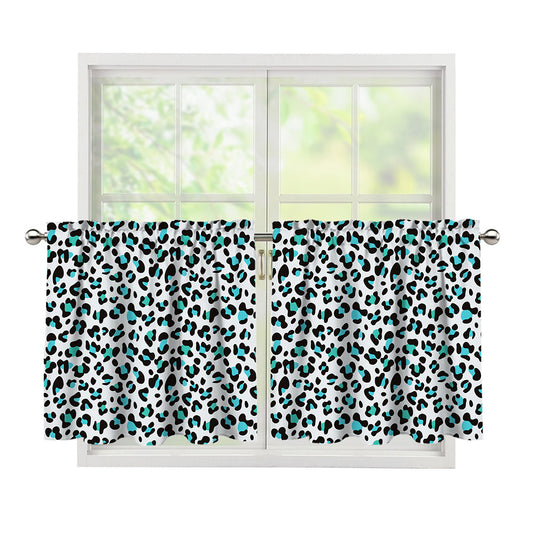 White And Teal Leopard Print Tier Curtains