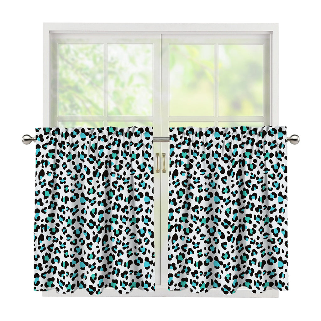 White And Teal Leopard Print Tier Curtains
