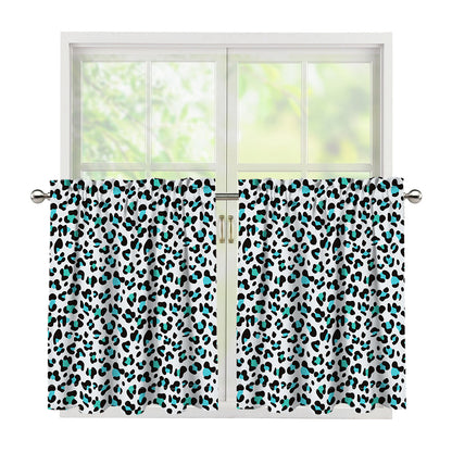 White And Teal Leopard Print Tier Curtains