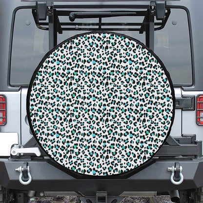 White And Teal Leopard Print Tire Cover