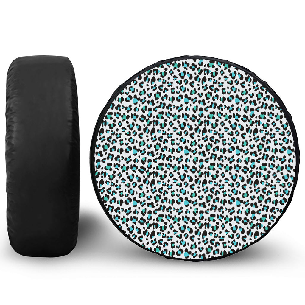 White And Teal Leopard Print Tire Cover