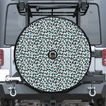White And Teal Leopard Print Tire Cover With Camera Hole