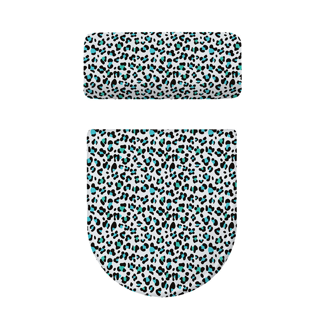 White And Teal Leopard Print Toilet Lid And Tank Cover Set