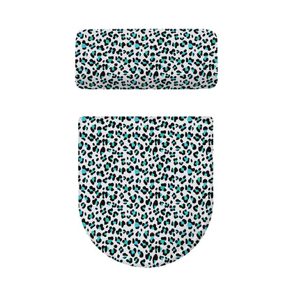White And Teal Leopard Print Toilet Lid And Tank Cover Set
