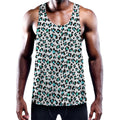 White And Teal Leopard Print Men's Workout Tank Top