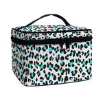 White And Teal Leopard Print Travel Makeup Bag