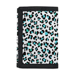 White And Teal Leopard Print Trifold Wallet