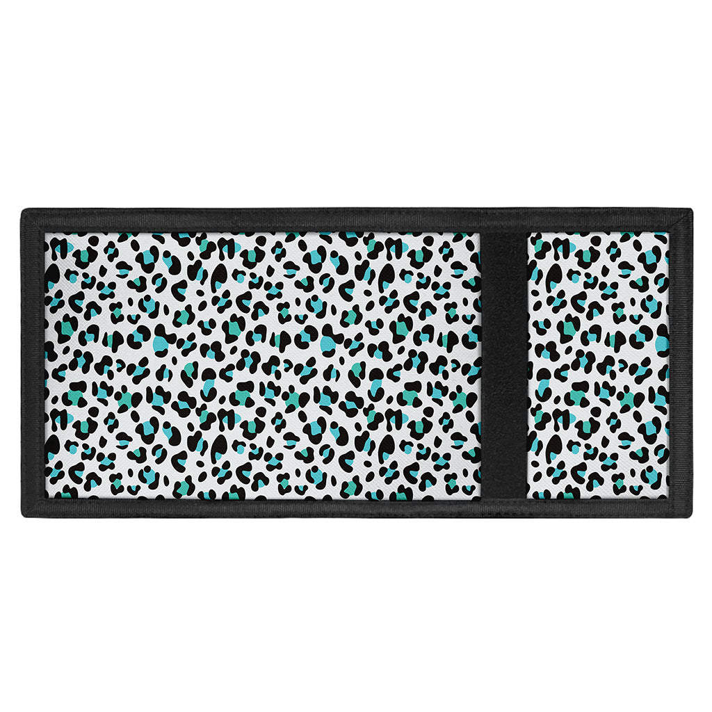 White And Teal Leopard Print Trifold Wallet