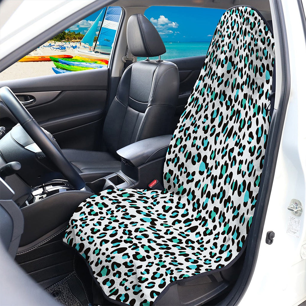 White And Teal Leopard Print Waterproof Car Seat Cover