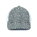 White And Teal Leopard Print White Mesh Trucker Hat