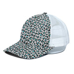 White And Teal Leopard Print White Mesh Trucker Cap