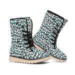 White And Teal Leopard Print Winter Boots