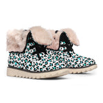 White And Teal Leopard Print Winter Boots