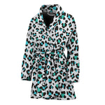 White And Teal Leopard Print Women's Bathrobe