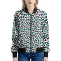White And Teal Leopard Print Women's Bomber Jacket