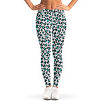 White And Teal Leopard Print Women's Leggings