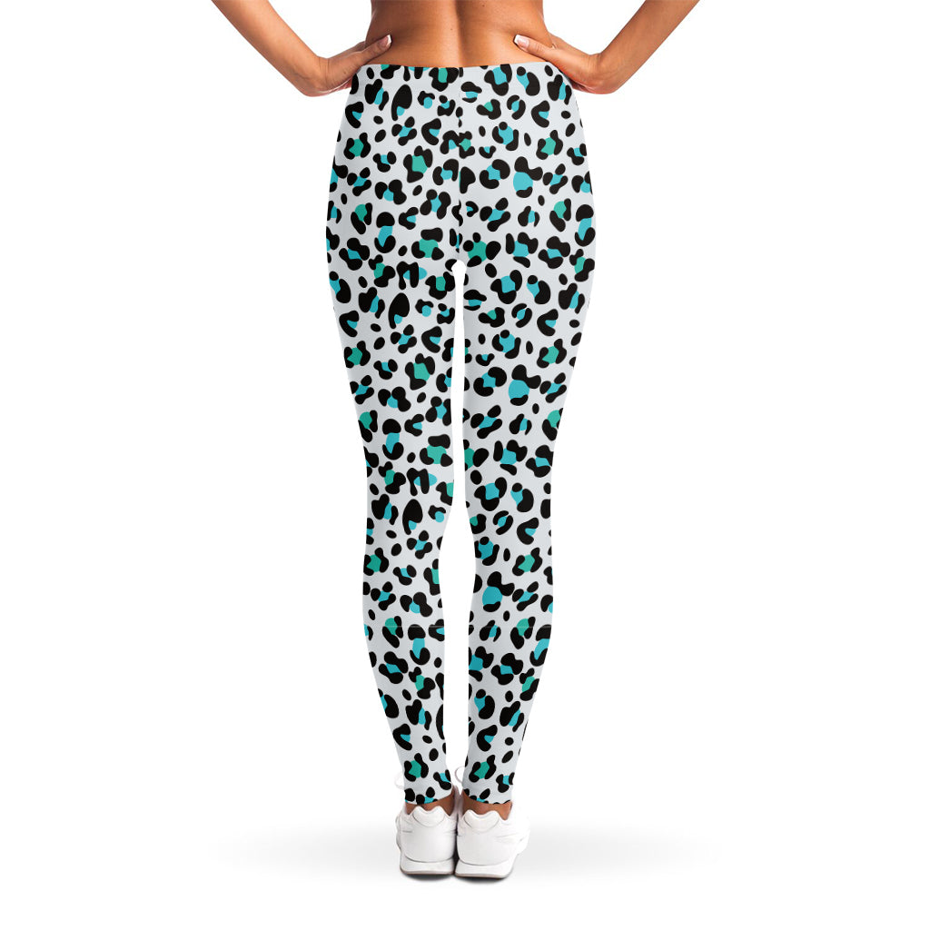 White And Teal Leopard Print Women's Leggings
