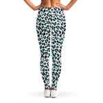 White And Teal Leopard Print Women's Leggings