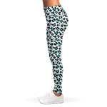 White And Teal Leopard Print Women's Leggings